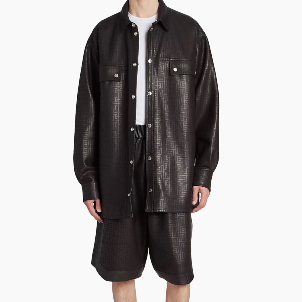 Balmain Monogram Leather Shorts - Picture 3 of 12